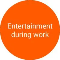 Orange circle with the text "Entertainment at work"